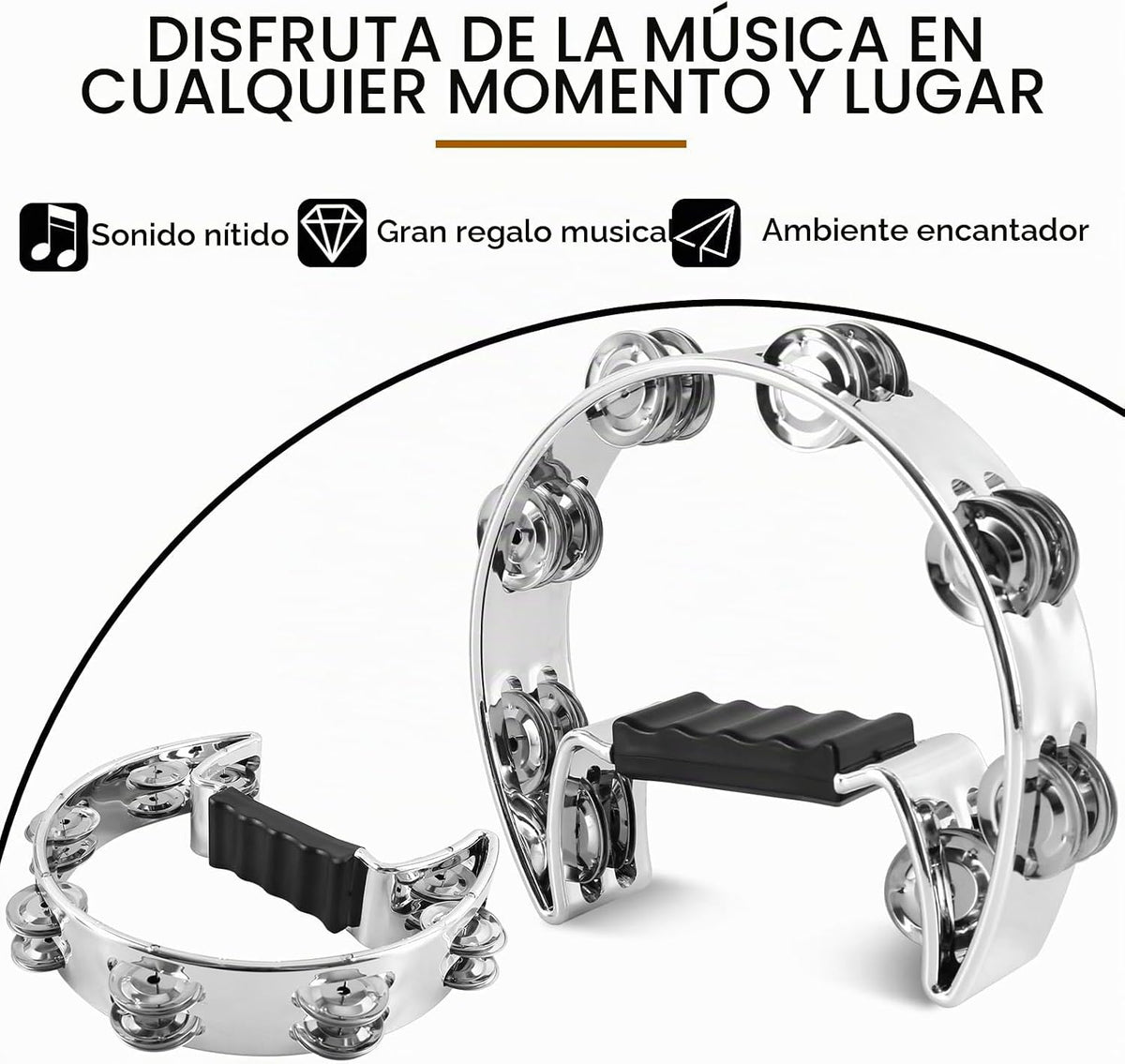EASTROCK - Pandereta de mano con campanas de metal de fila única, i...