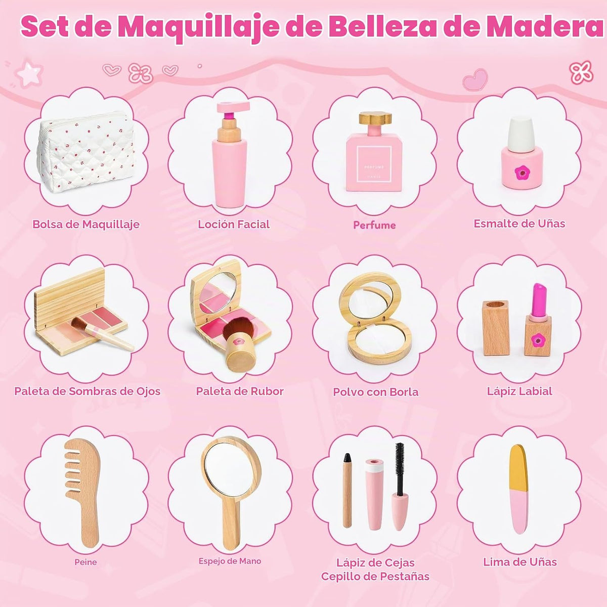 KIDBEST Juego de maquillaje de madera para niñas pequeñas [2026] Ki...