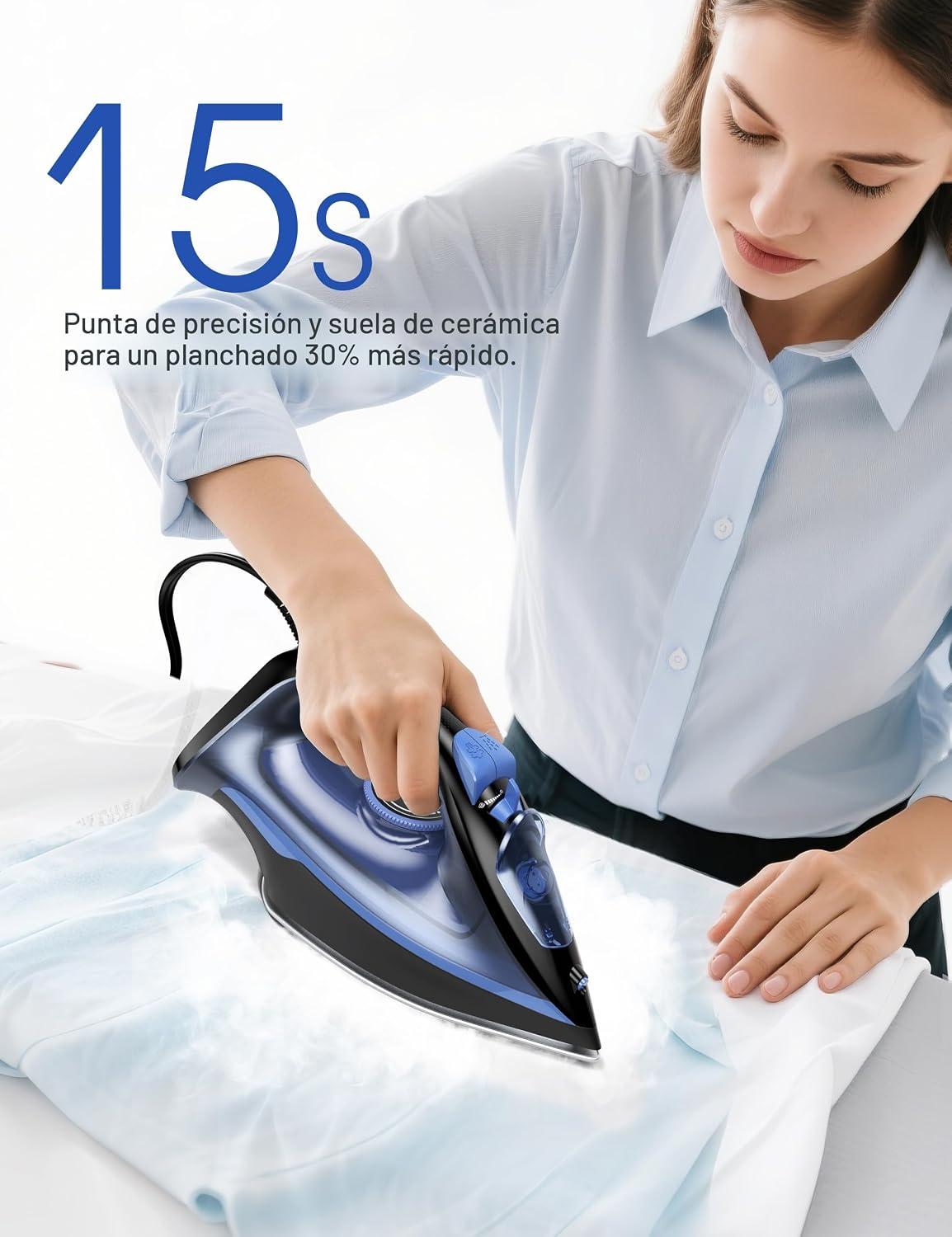 Sundu Plancha de vapor para ropa con suela recubierta de cerámica d...