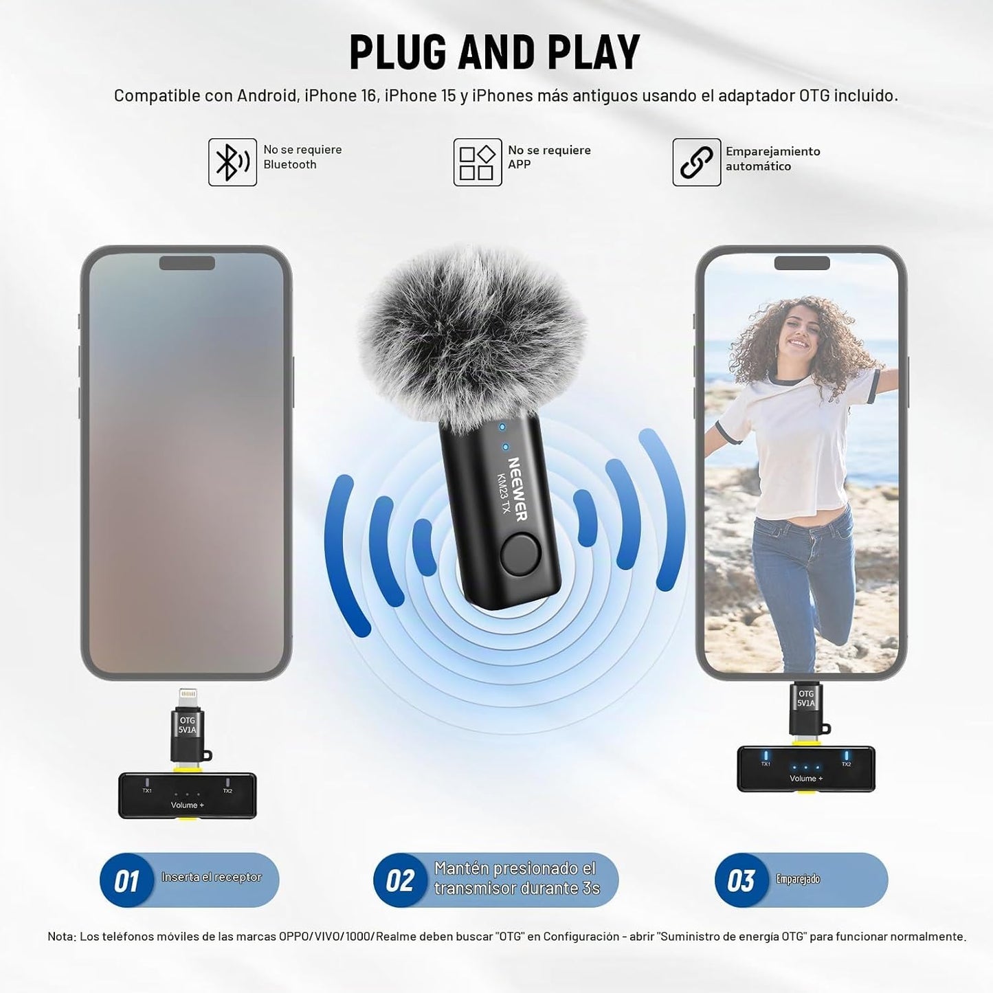 NEEWER Lavalier - Sistema de micrófono inalámbrico, 1 receptor USB...