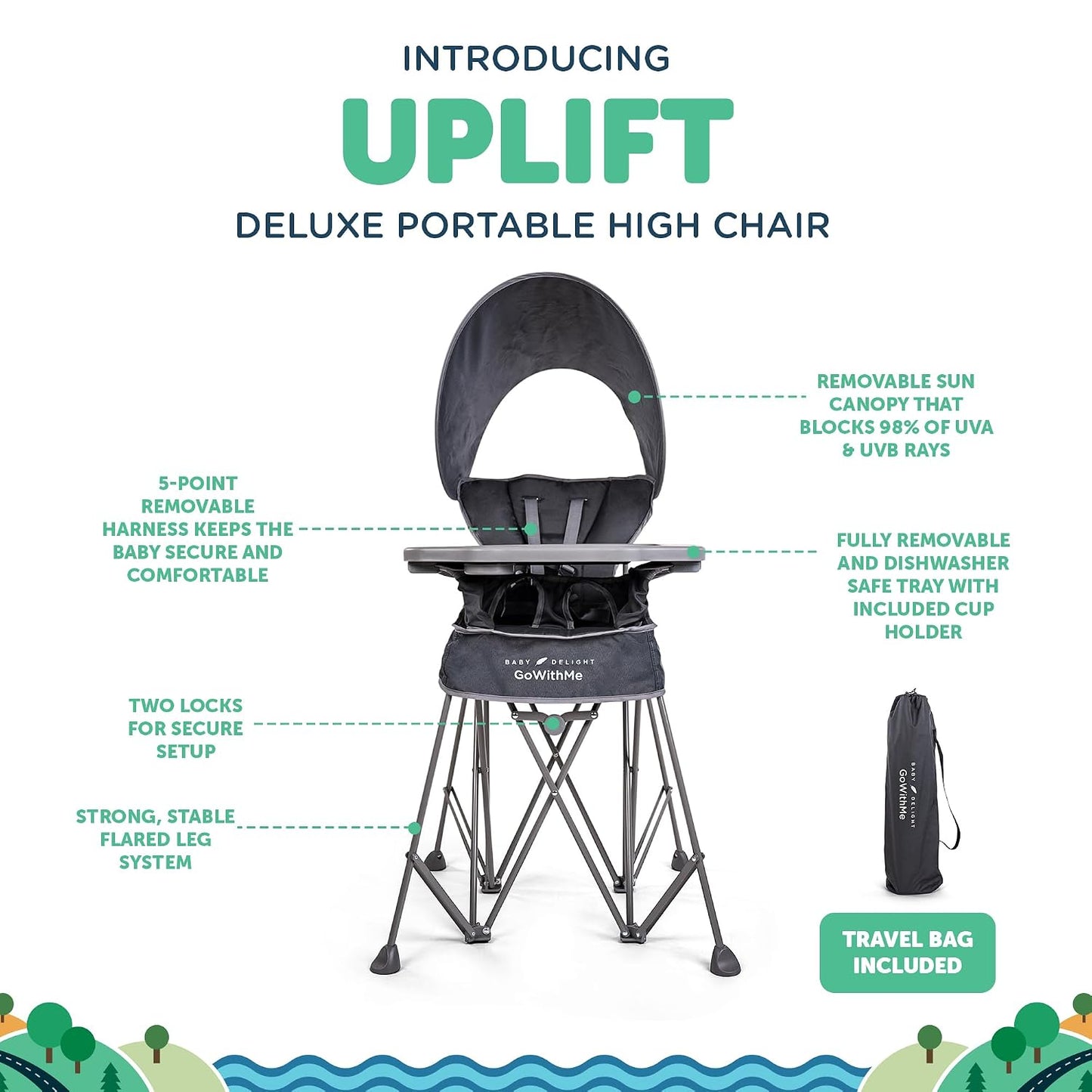 Baby Delight Go with Me Uplift Silla alta portátil de lujo, toldo p...