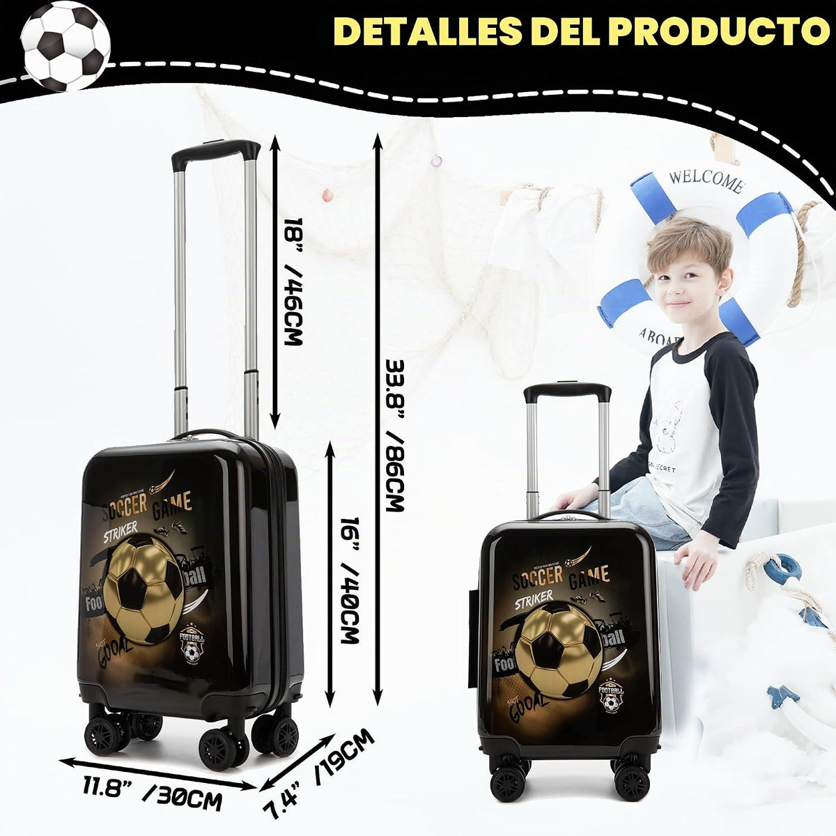 Homskiii Juego de maletas de fútbol para niños, 5 piezas, equipaje...