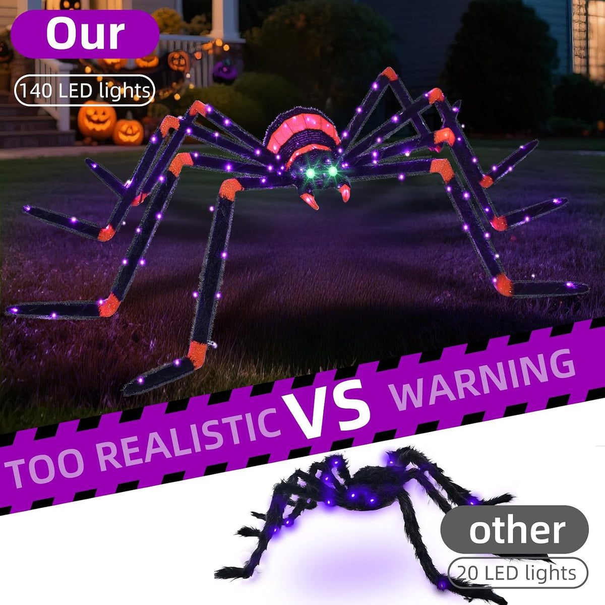 HOYECHI Decoraciones de Halloween araña gigante de 6.8 pies, decora...
