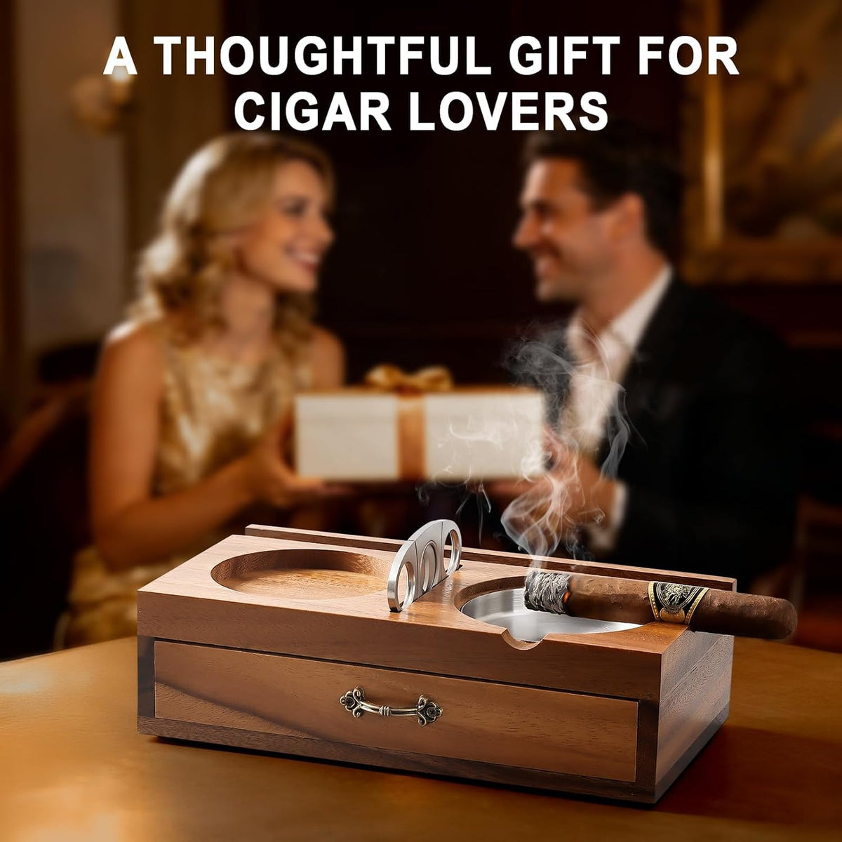 Joyoldelf Cenicero de cigarros con soporte para vidrio de whisky \u...