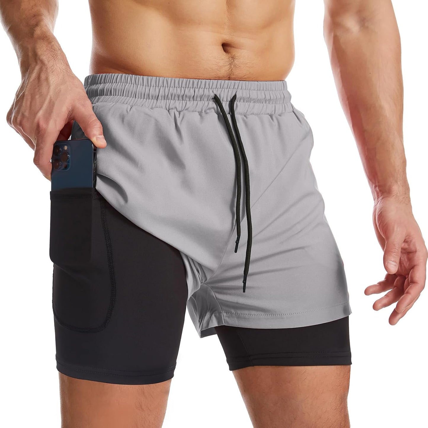 Surenow Pantalones cortos deportivos 2 en 1 para hombre, de secado...