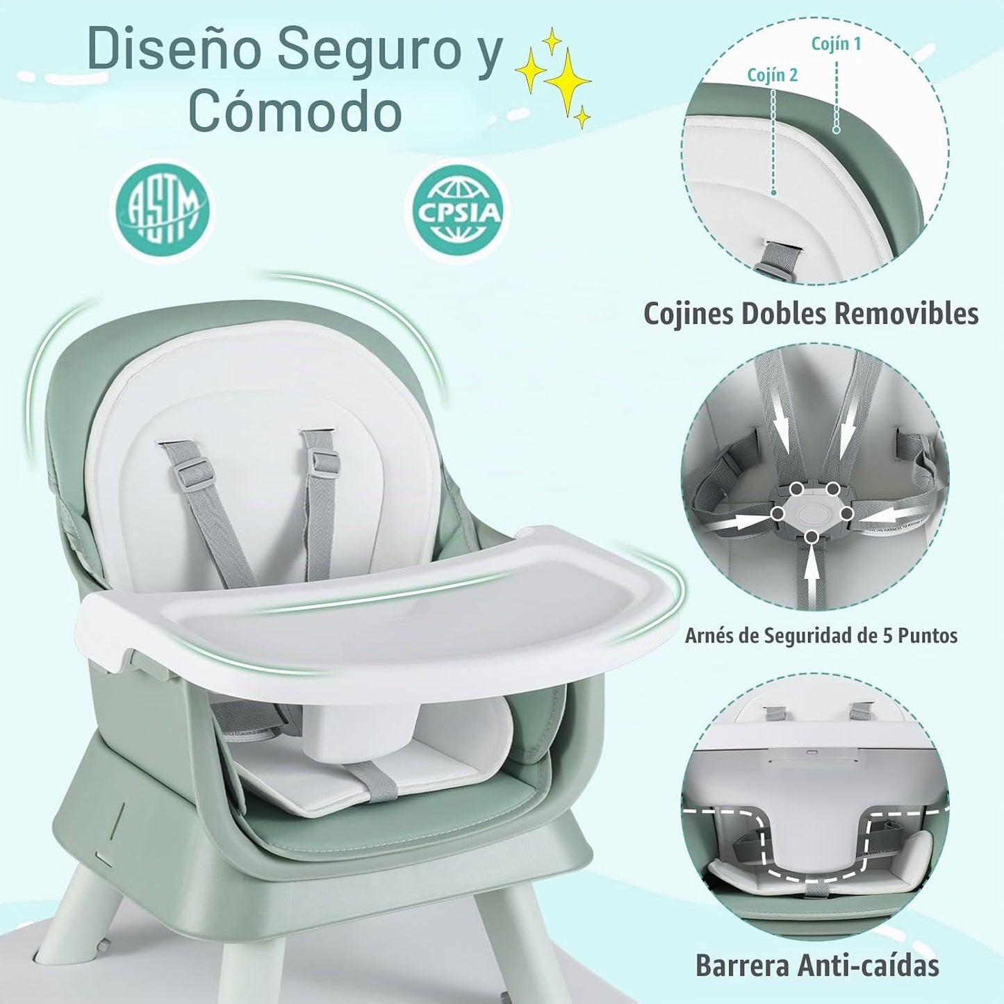 HONEY JOY Silla alta 8 en 1 para bebé, silla alta convertible para...