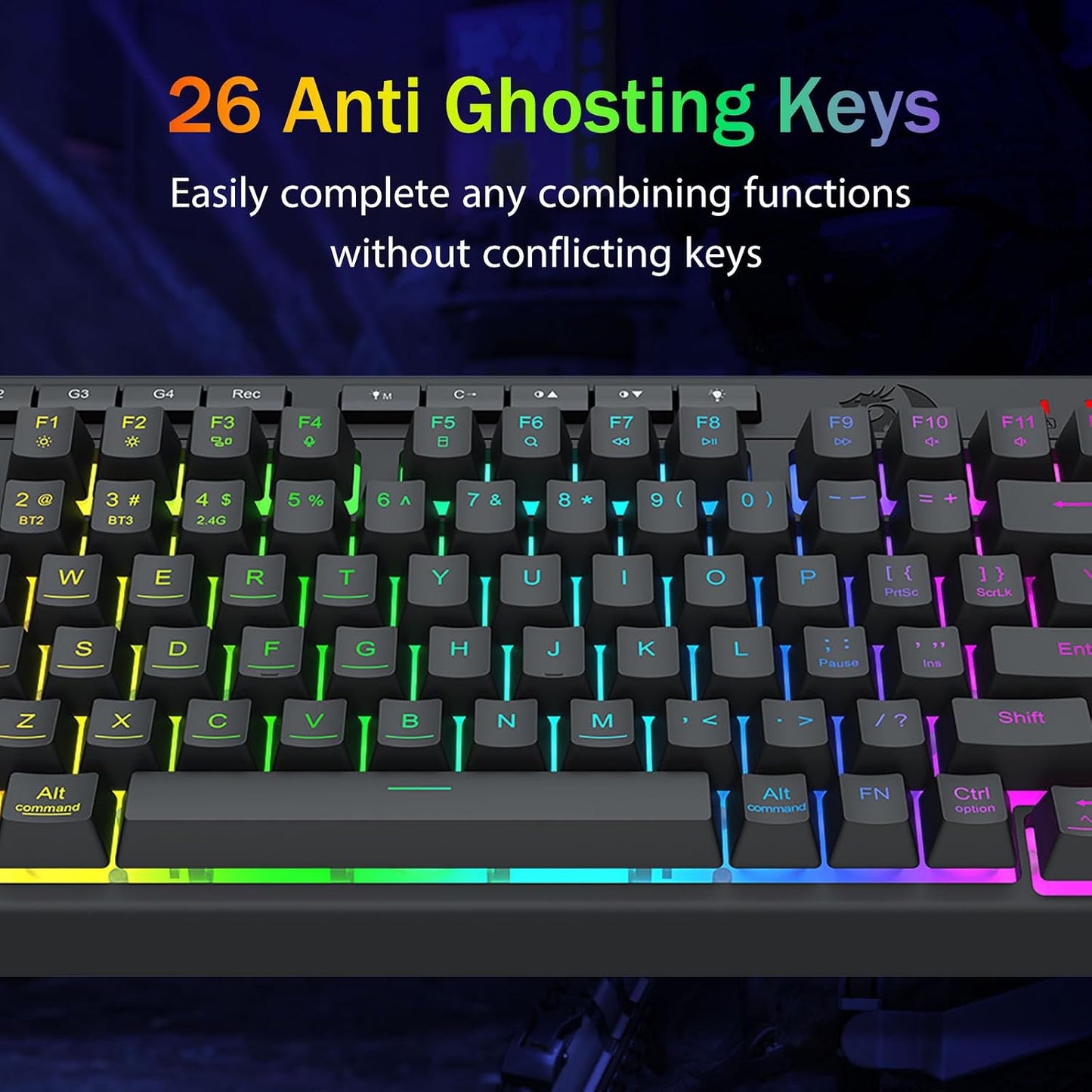 Redragon Teclado Inalámbrico Portátil para Juegos, Bluetooth\/2.4GH...