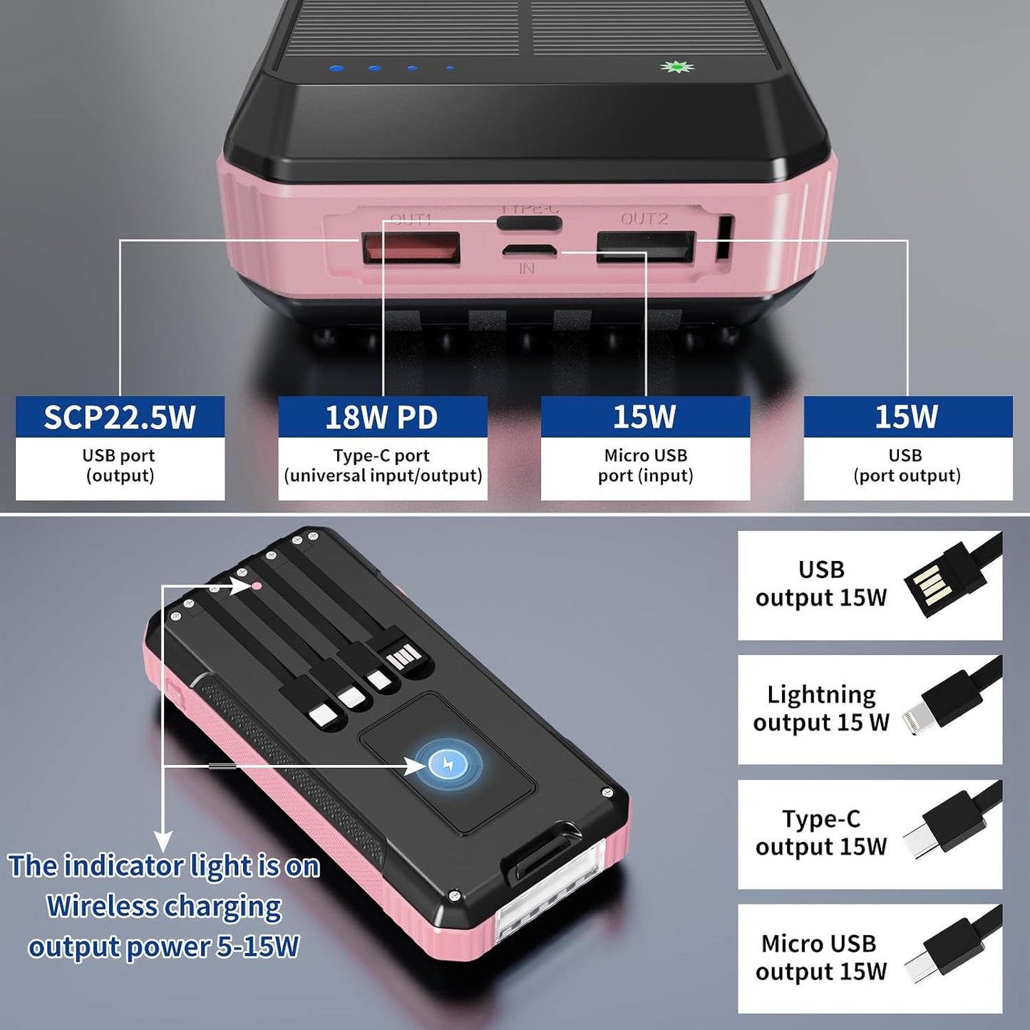 FCJZX Banco de energía solar de 49800 mAh, cargador portátil con 4...