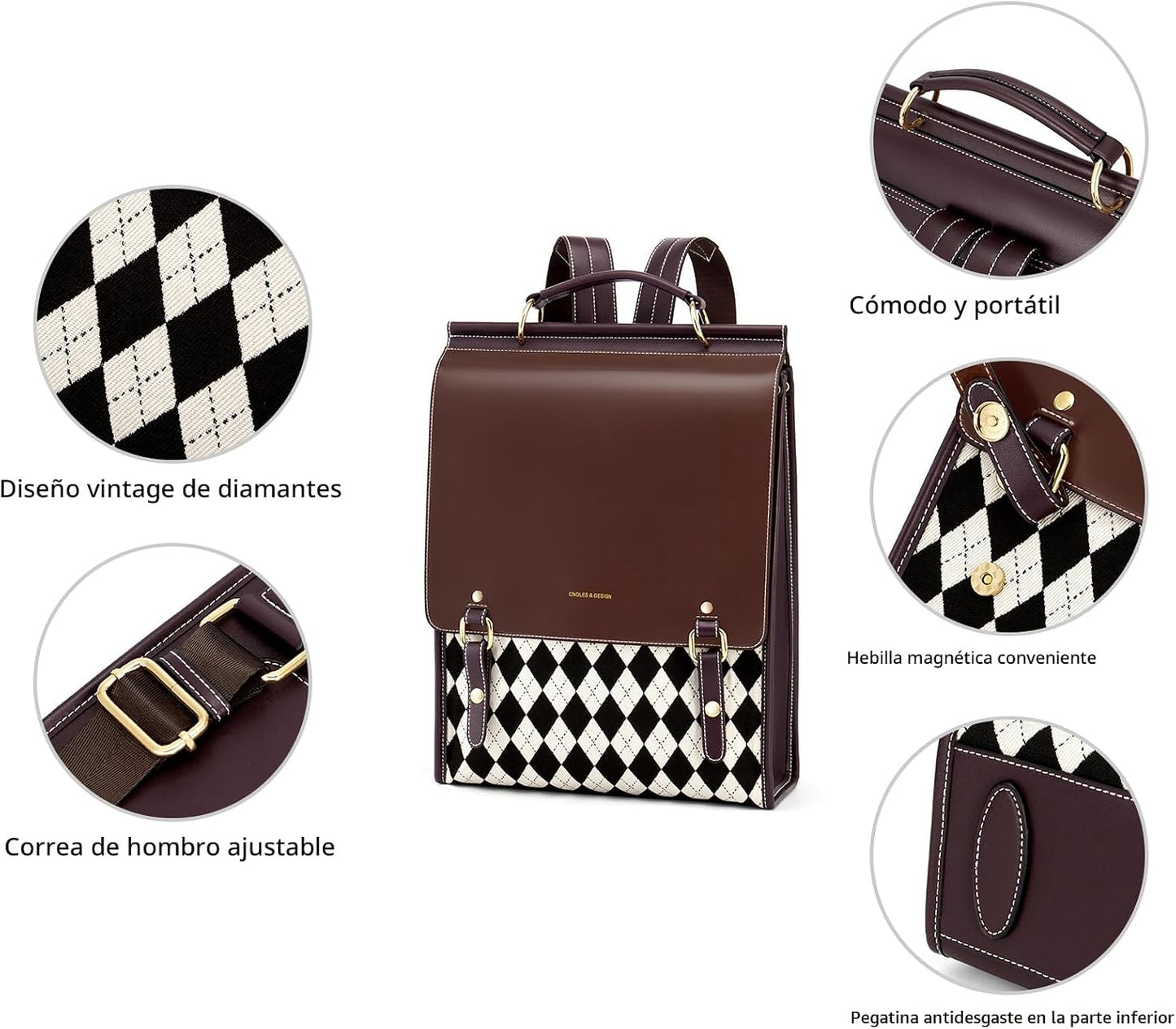 Cnoles - Mochila de cuero para mujer, bolso de moda vintage para da...