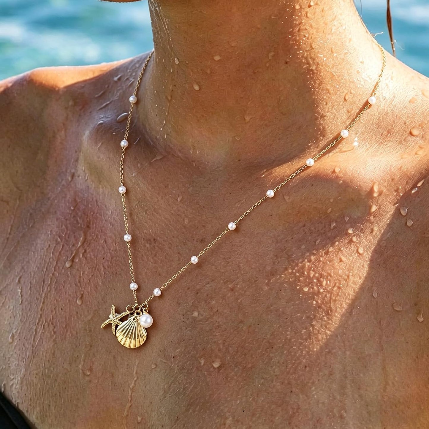 Collar de estrella de mar de playa de verano en capas para mujer, n...