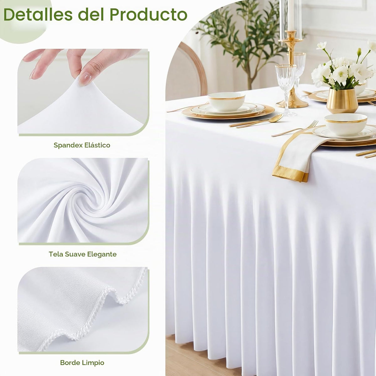 Baoszty Mantel de elastano blanco para mesas rectangulares de 6 pie...