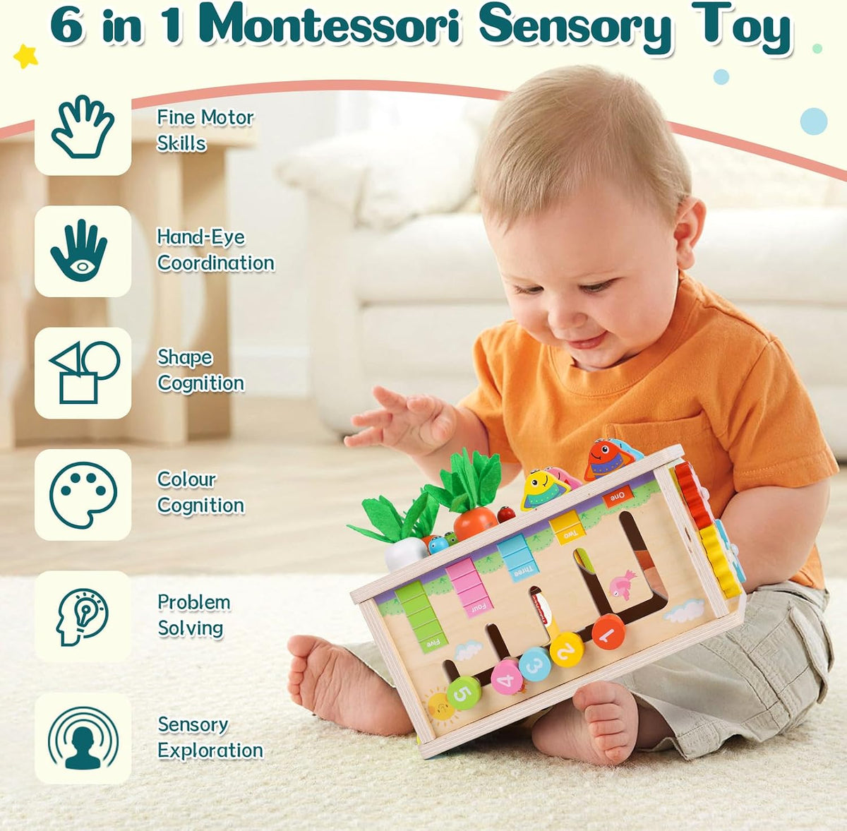 Ancaixin - Caja de pañuelos Montessori 6 en 1, juguete para bebés d...