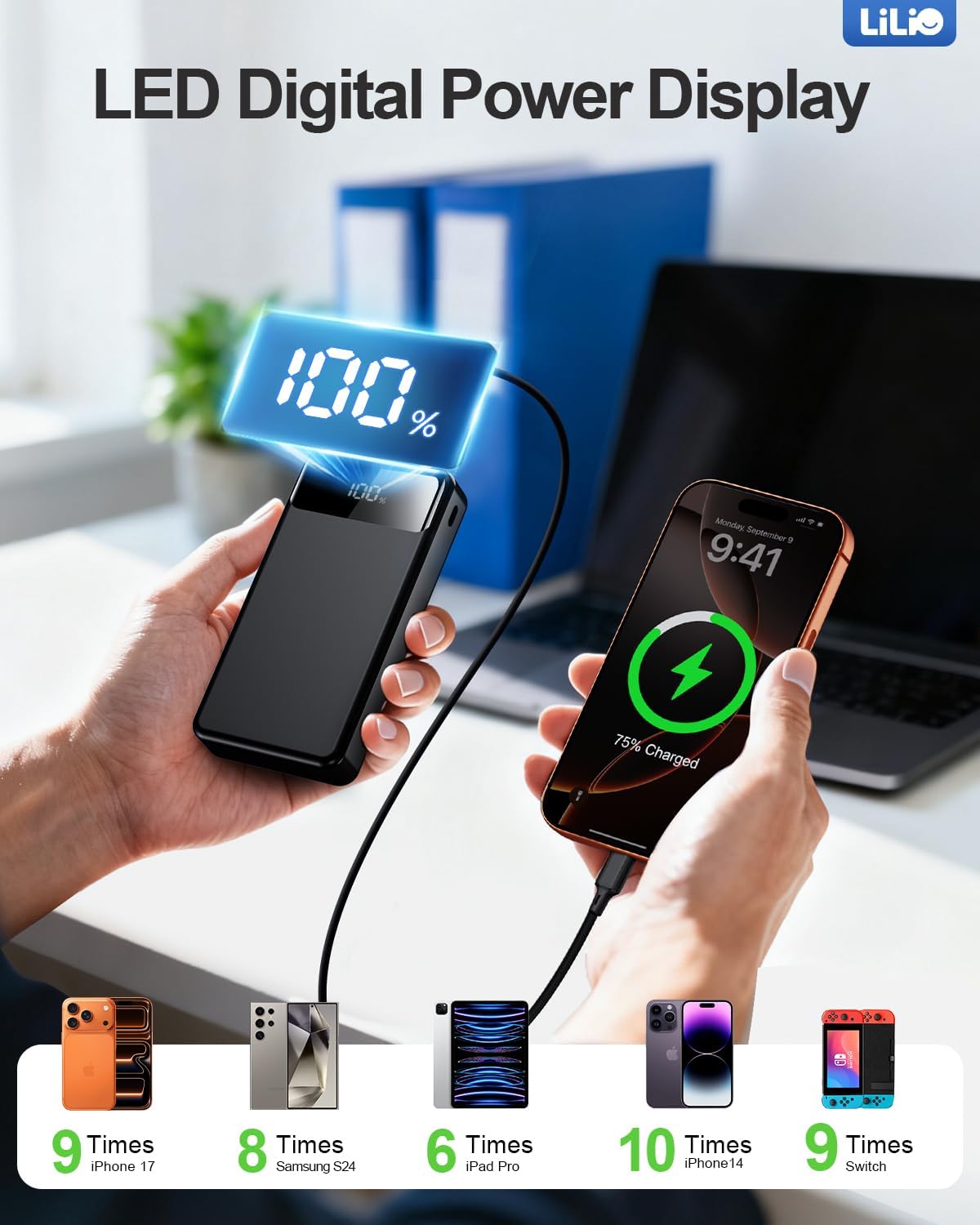 LILIO Cargador portátil, batería de 60,000 mAh, cargador de batería...