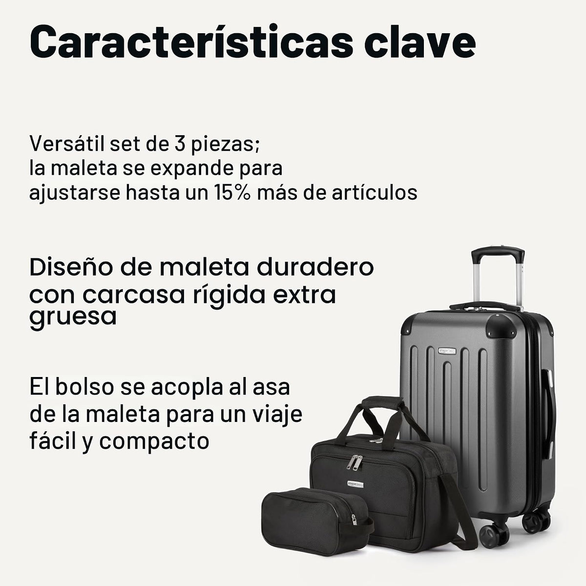 Amazon Basics - Juego de maletas rígidas, equipaje de mano, con rue...