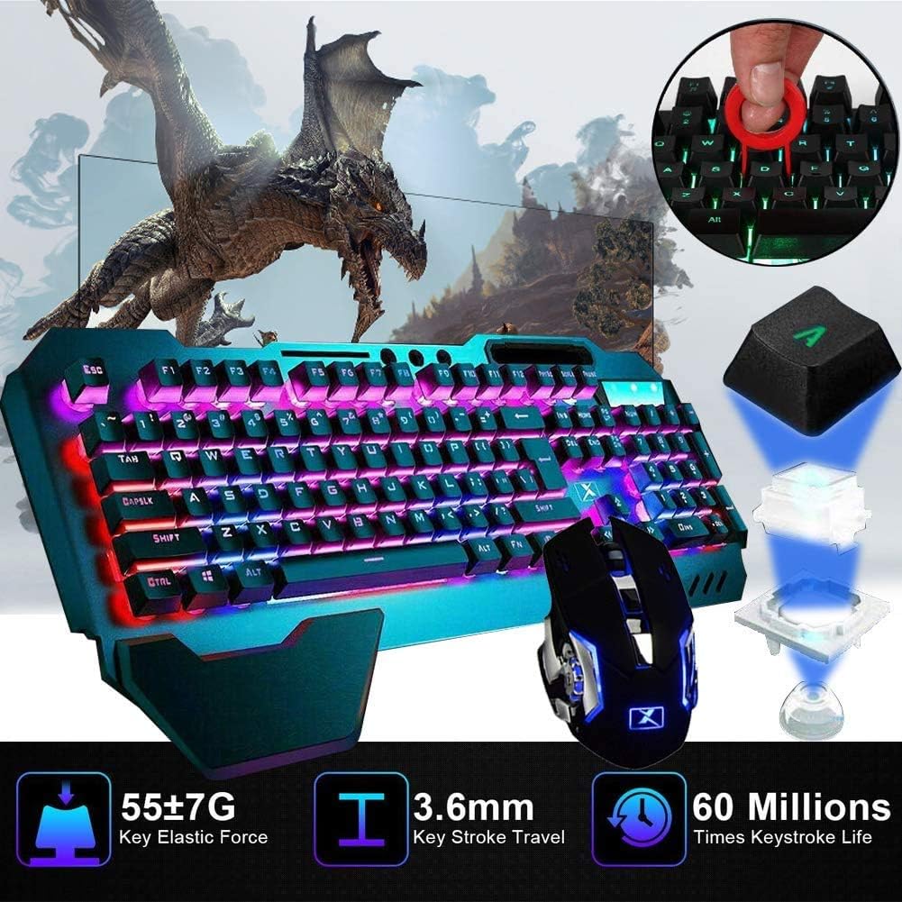 Combo de teclado y mouse inalámbricos para juegos con retroiluminac...