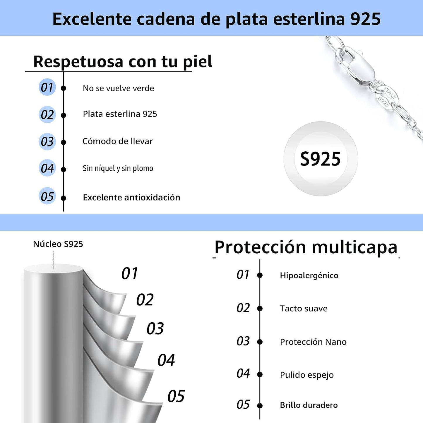 Jewlpire Collar de cadena de plata de ley 925 chapada en oro de 18...