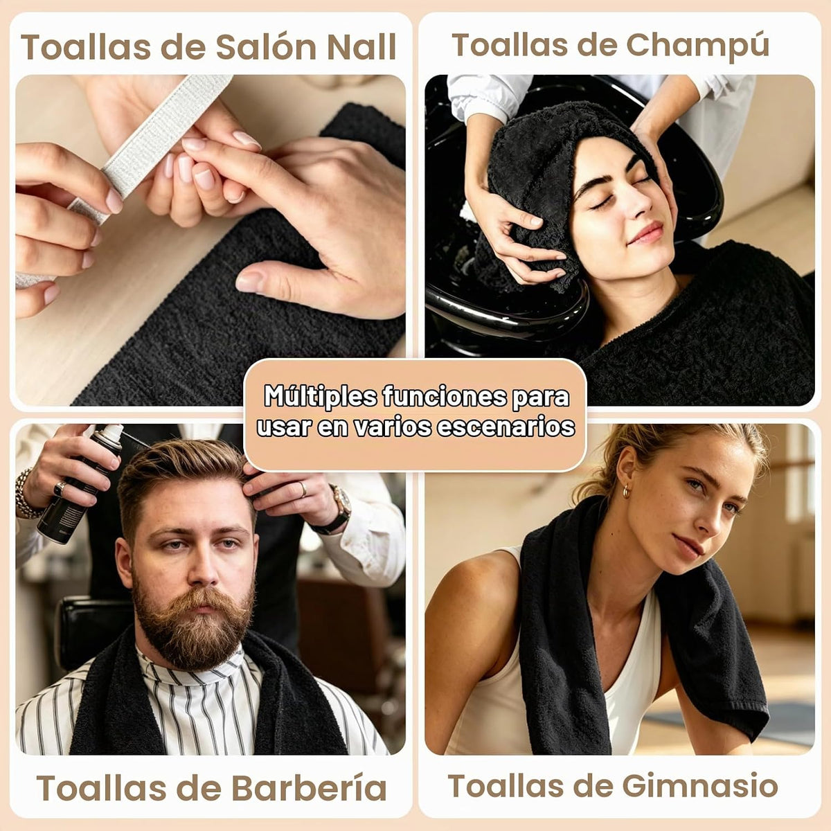 Puomue Toallas de Salón Negras, Toalla de Cabello de Microfibra Súp...