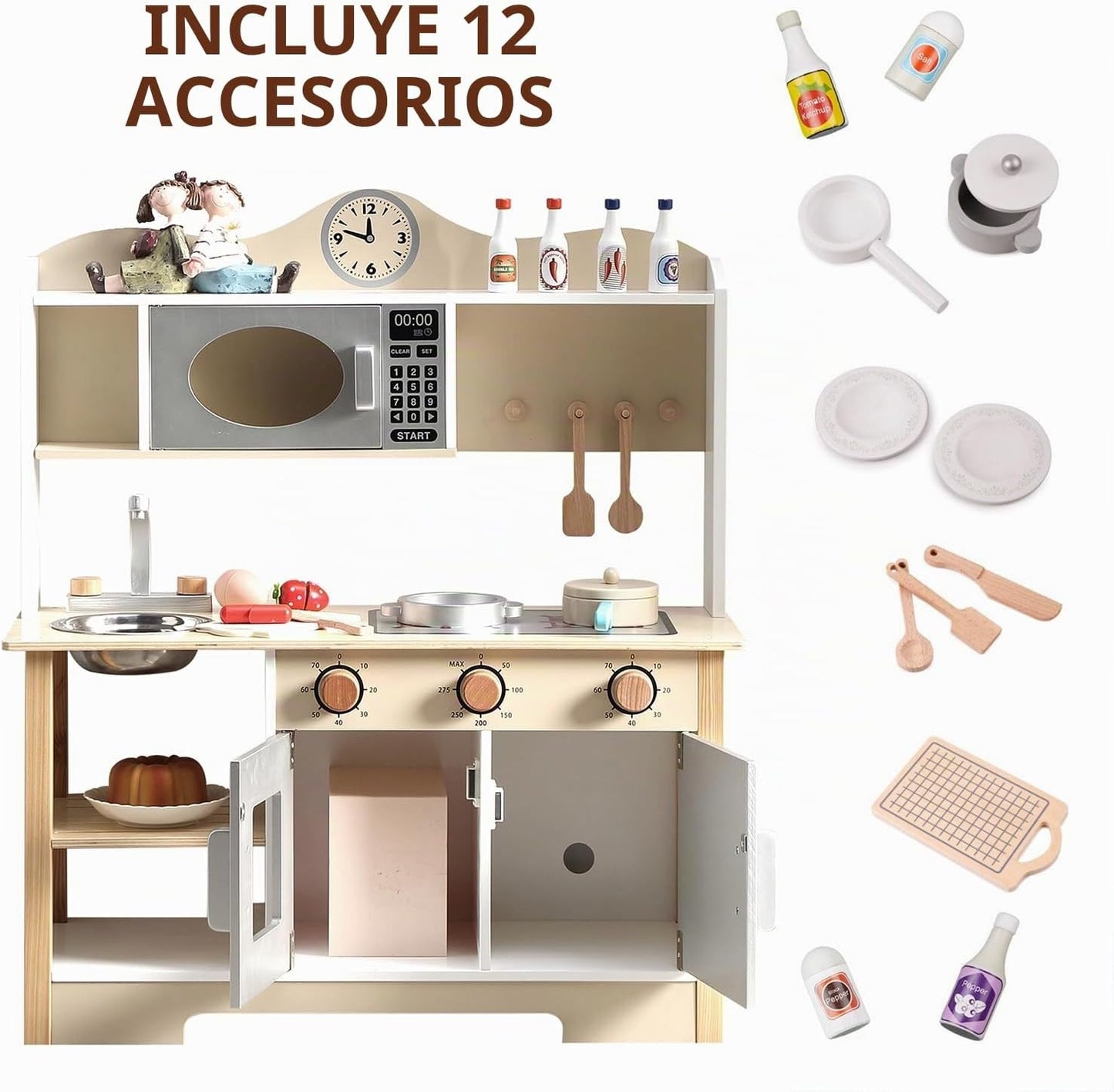 Juego de cocina de madera, juego de cocina de juguete para niños, j...
