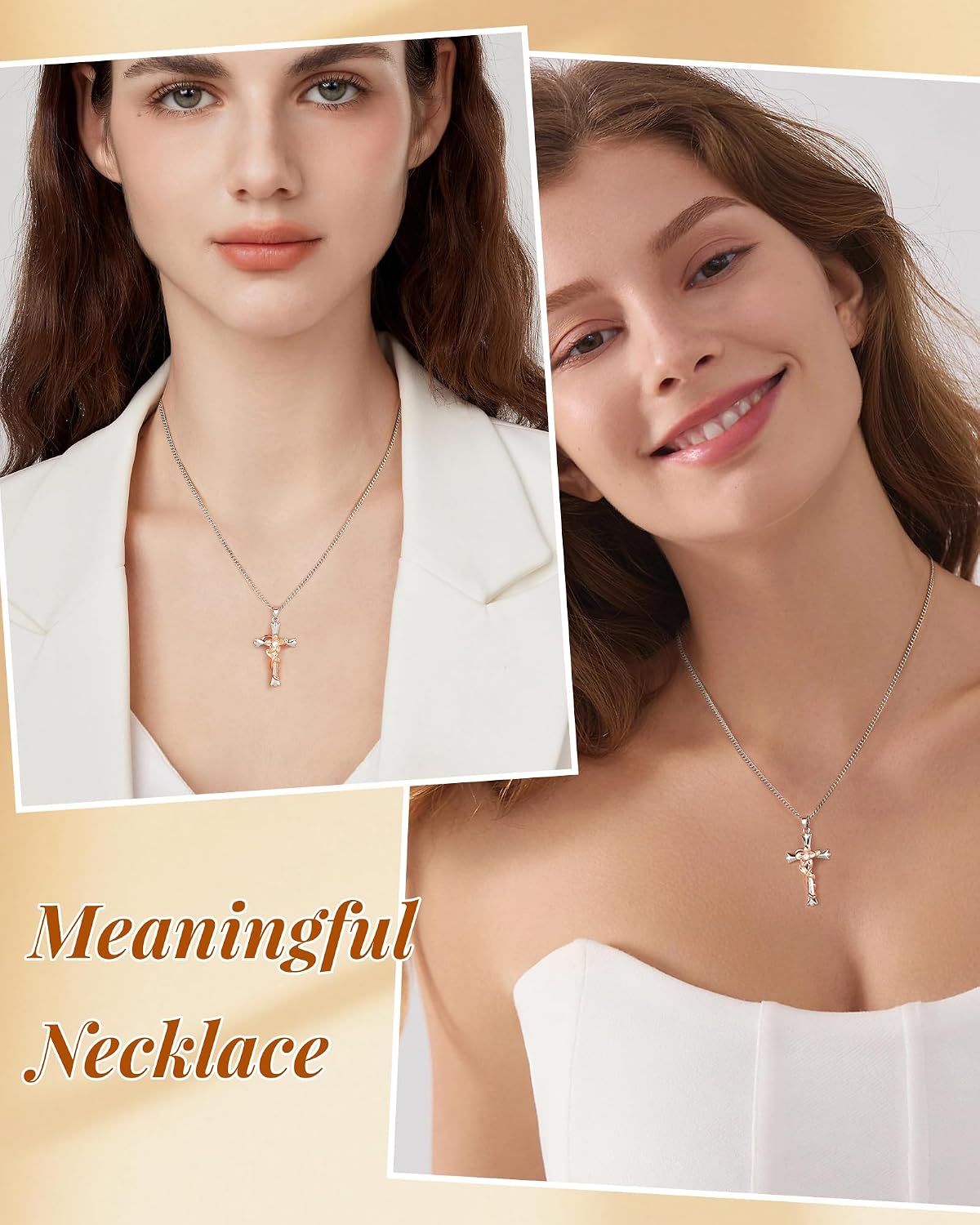Collar de cruz ACECHA para mujer | Collar colgante de fe de plata c...