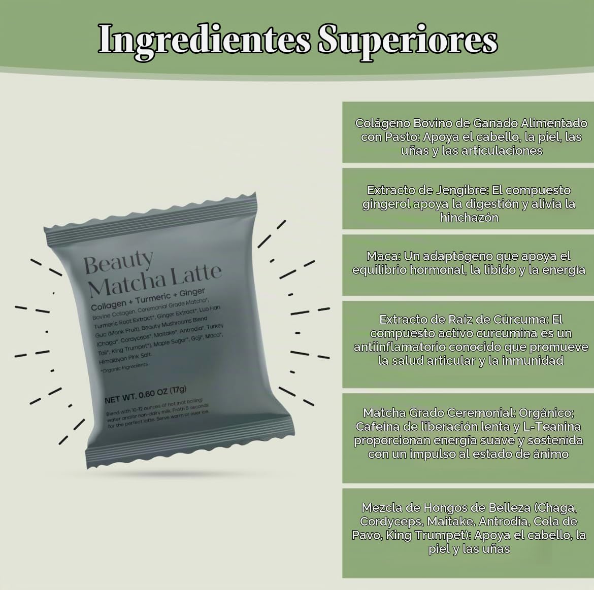 Polvo de Latte de Matcha Beauty de Kroma, 17g, 7 Porciones \u2013 T...