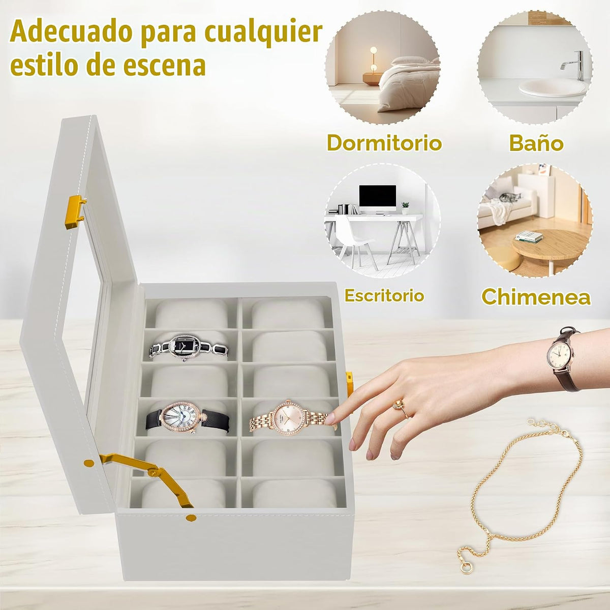 Ogrmar Cajas de almacenamiento de reloj de 12 ranuras con cierre de...