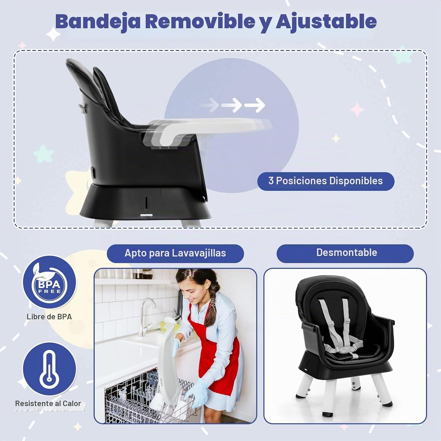 HONEY JOY Silla alta 8 en 1 para bebé, silla alta convertible para...