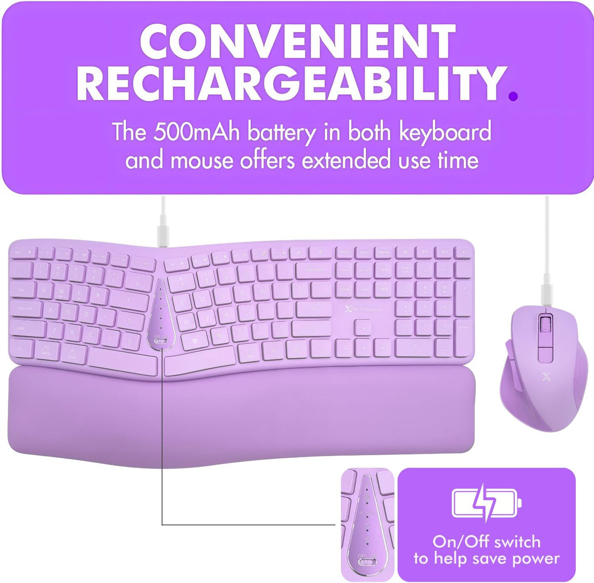 X9 Combo inalámbrico de teclado y ratón ergonómico púrpura - Escrib...
