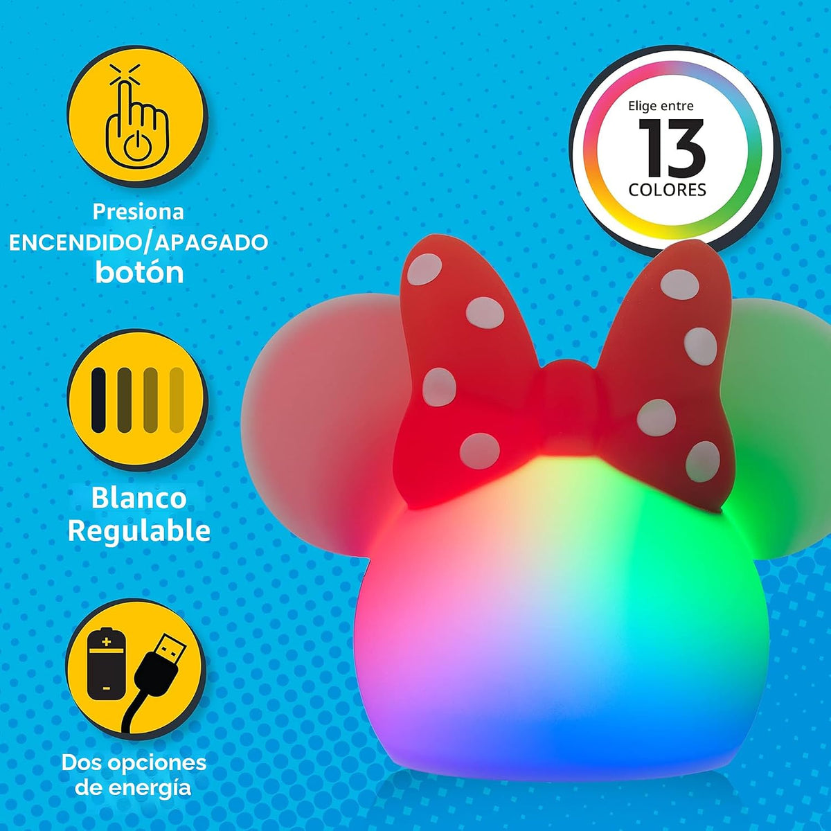 Disney Minnie Mouse Luz Squishy que Cambia de Color, Luz Nocturna p...