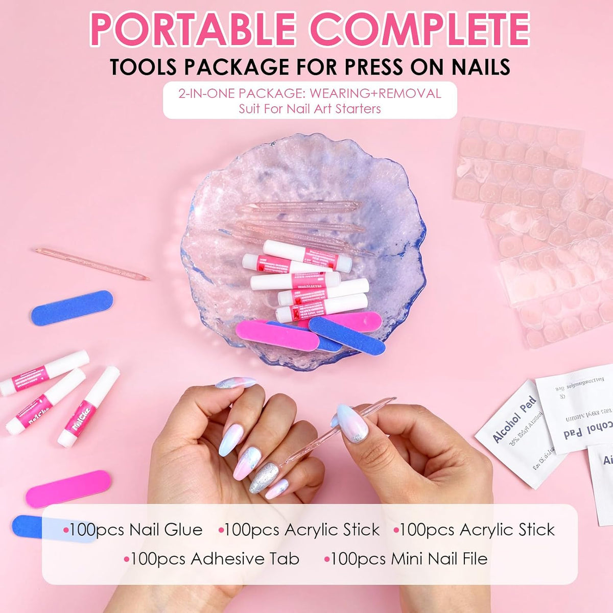 Kit de 100 herramientas de uñas a presión, kit de preparación de uñ...