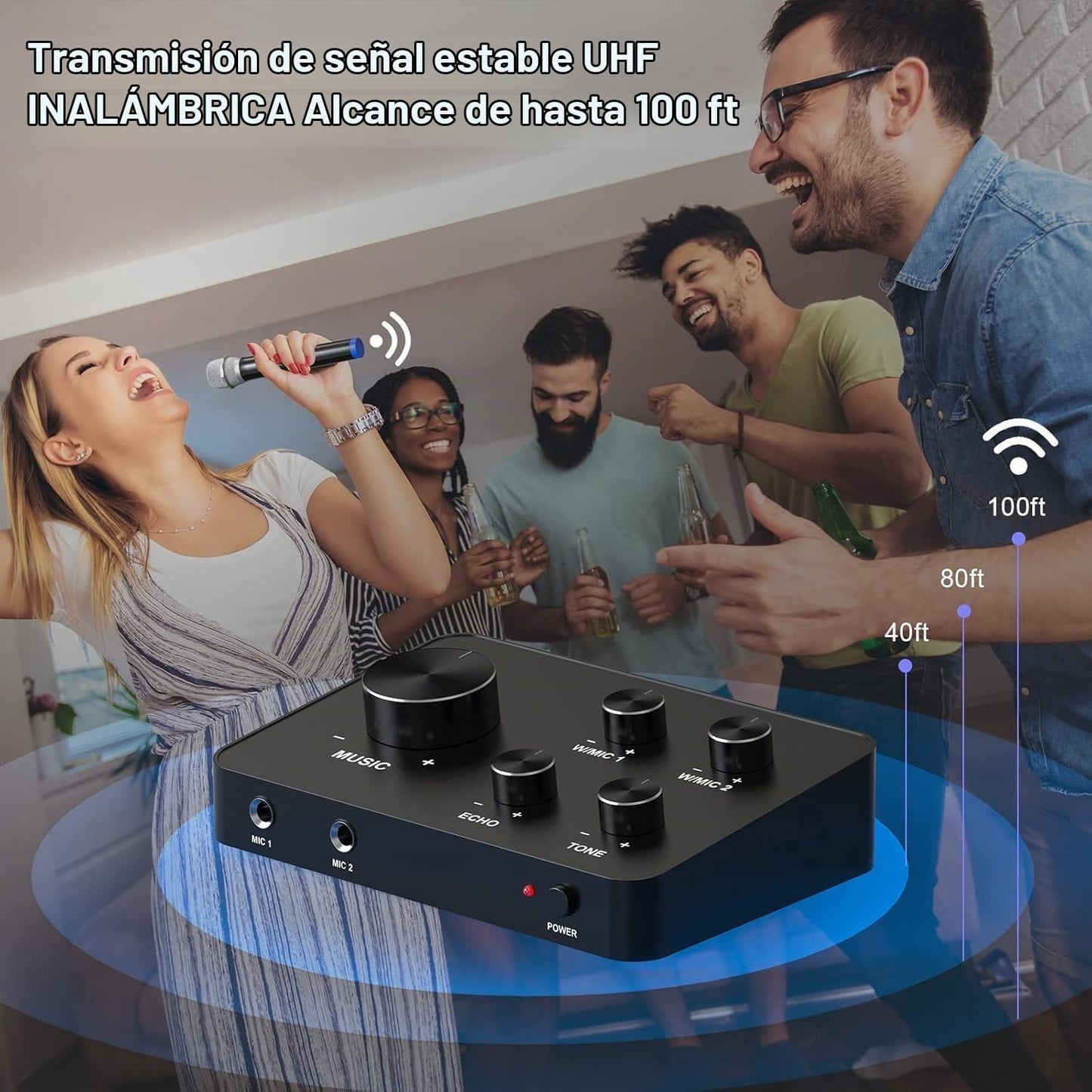 Sistema de mezclador de karaoke de micrófono inalámbrico, micrófono...