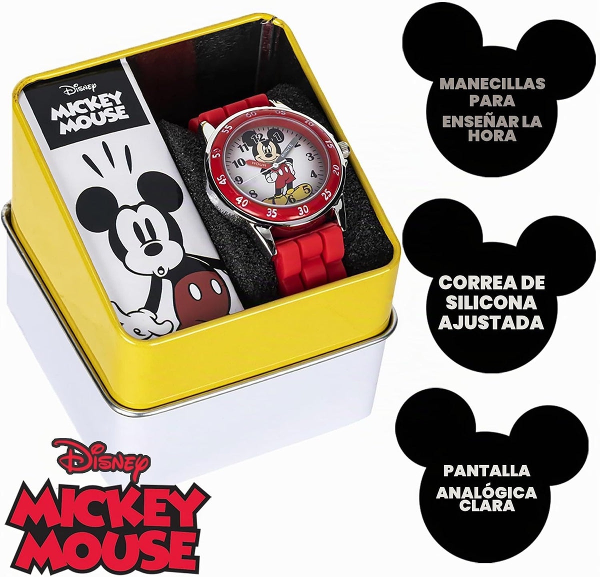 Reloj analógico para niños Mickey Mouse de Accutime, esfera de fáci...