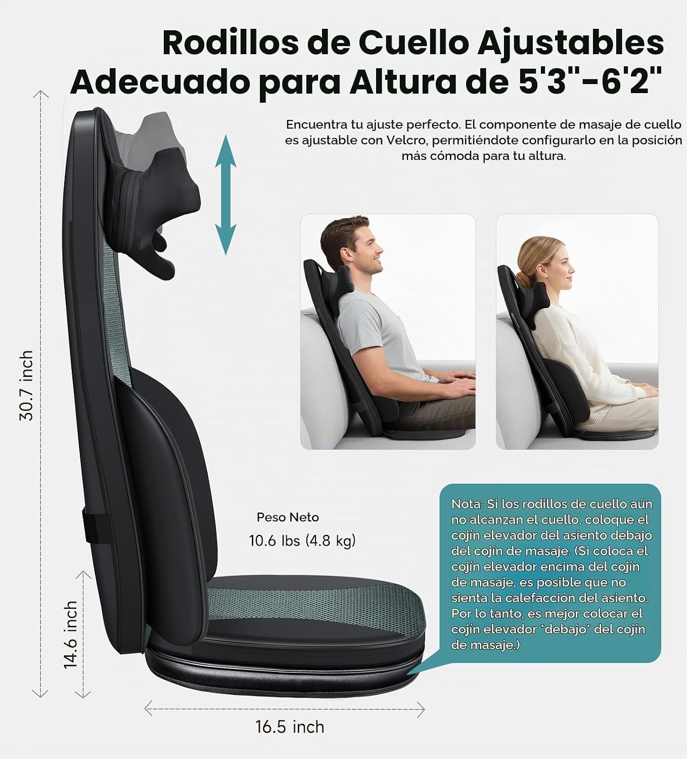 Flekzo Shiatsu - Almohadilla masajeadora de espalda con calor de 4...
