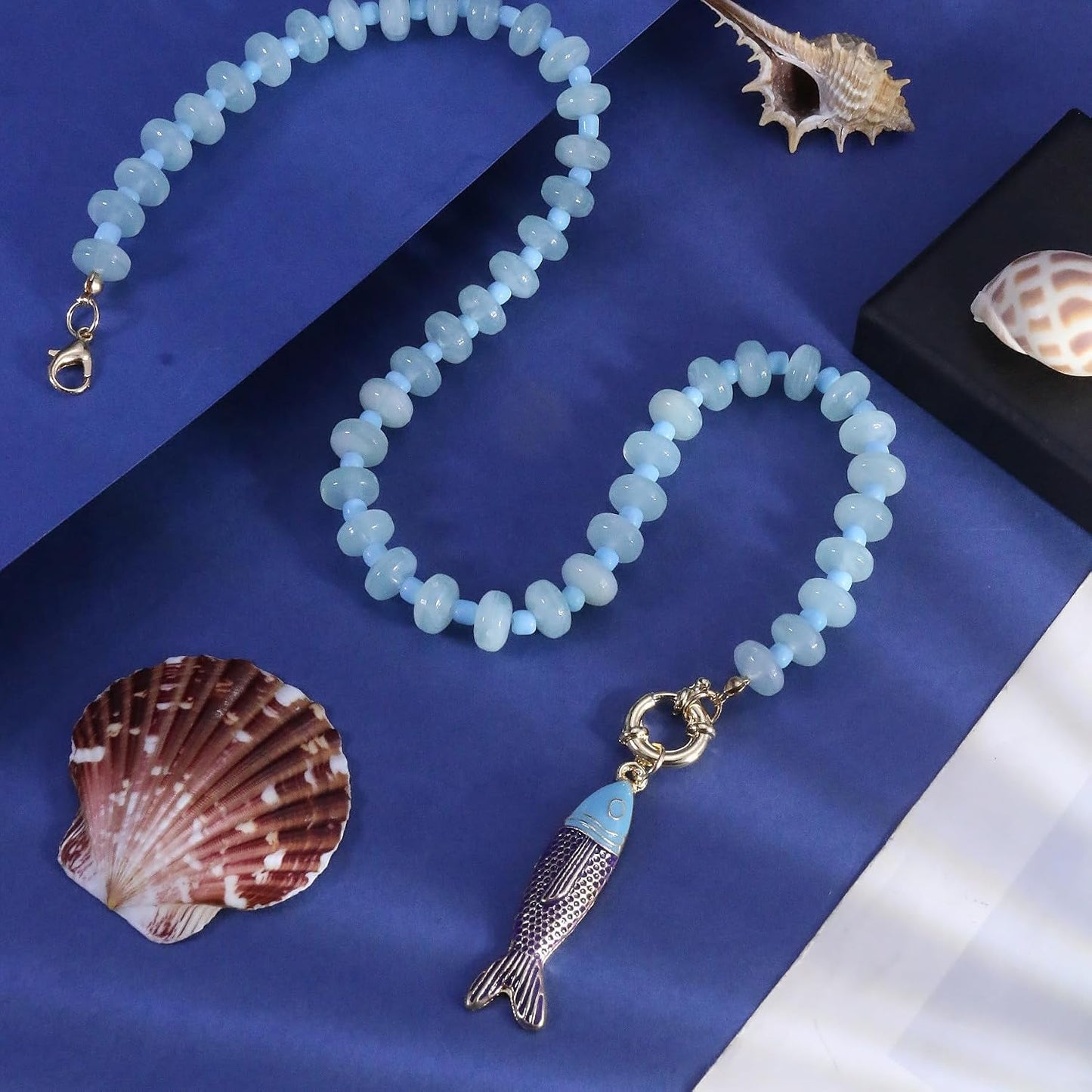 GLRITY Collares bohemios de peces con cuentas para mujer, collar de...