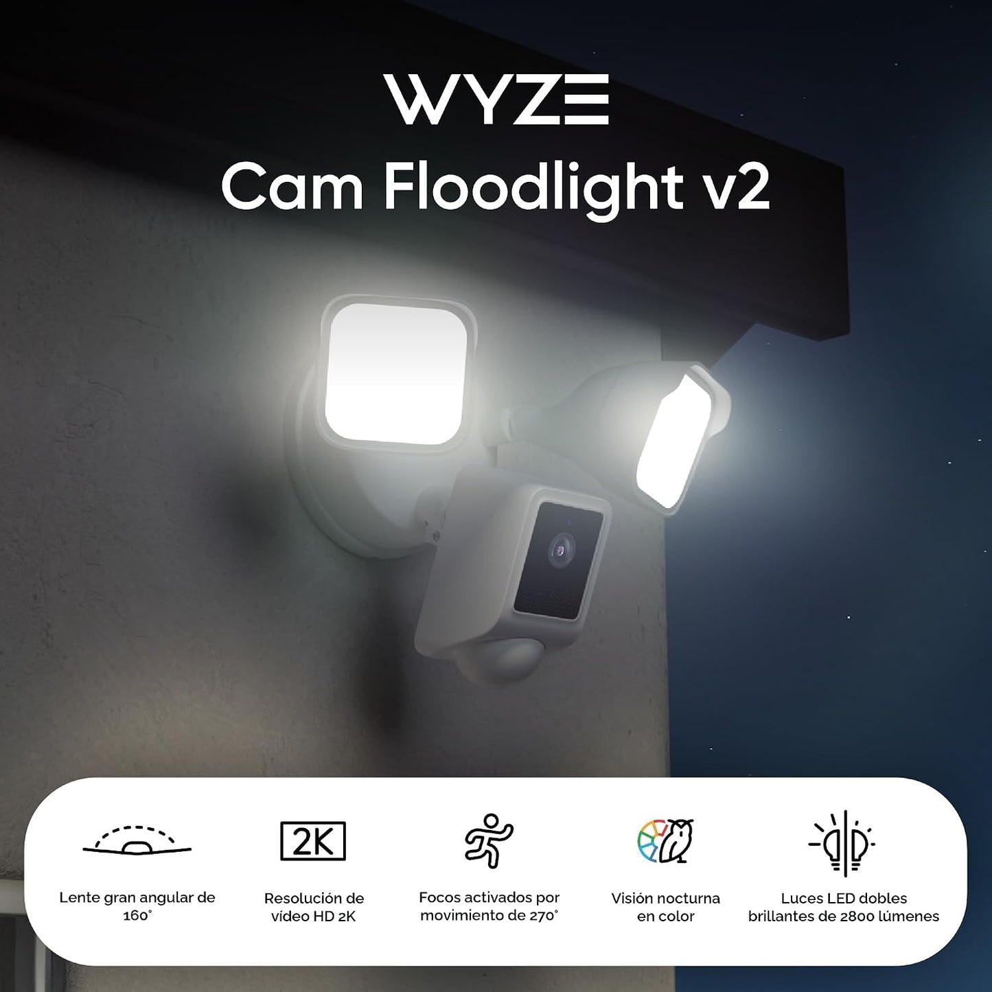 WYZE Floodlight Camera v2, cámara de seguridad para exteriores, 2K...