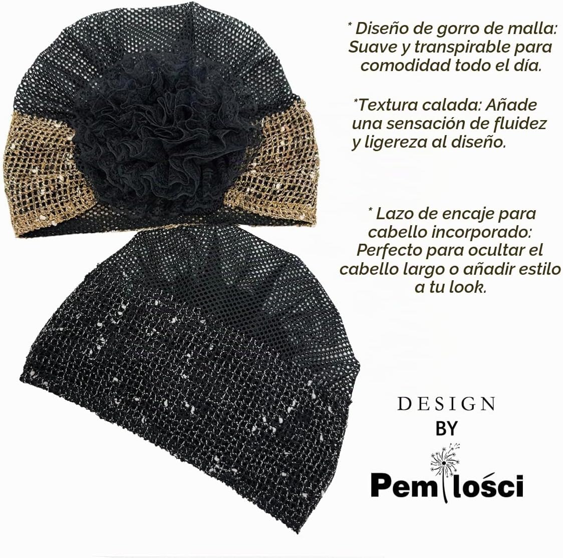 Pemilosci Paquete de 2 gorros de encaje para la cabeza, gorro de ma...