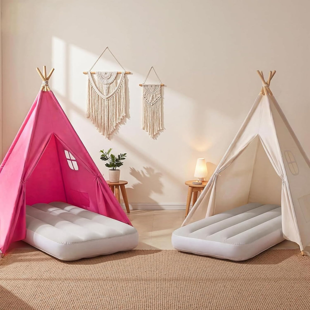 wilwolfer Paquete de 2 tiendas de campaña tipi para niños con cama...