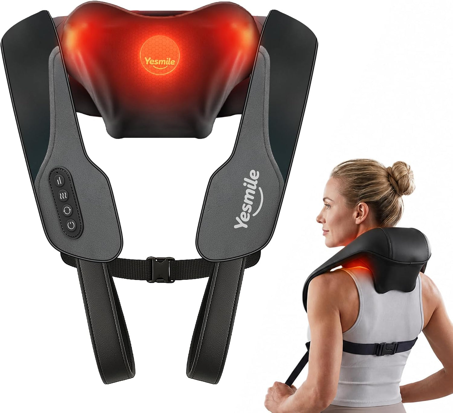 YESMILE Masajeador de cuello inalámbrico con calor, masajeador de c...