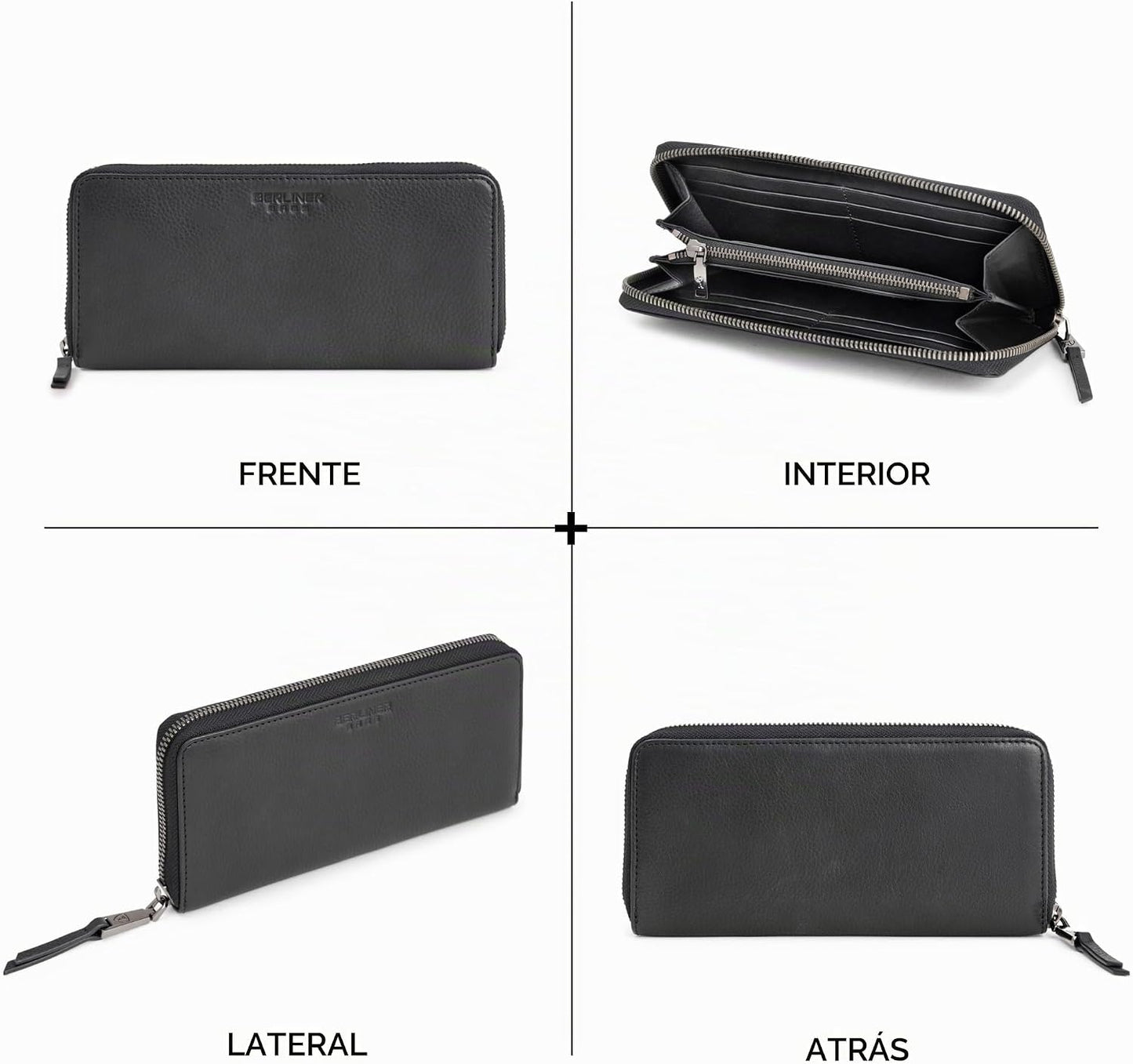 BERLINER BAGS Cartera con cremallera de cuero genuino Palma, caja d...