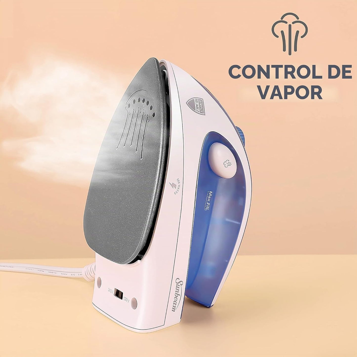 Sunbeam Hot-2-Trot Plancha de vapor de viaje, 800 vatios de doble v...