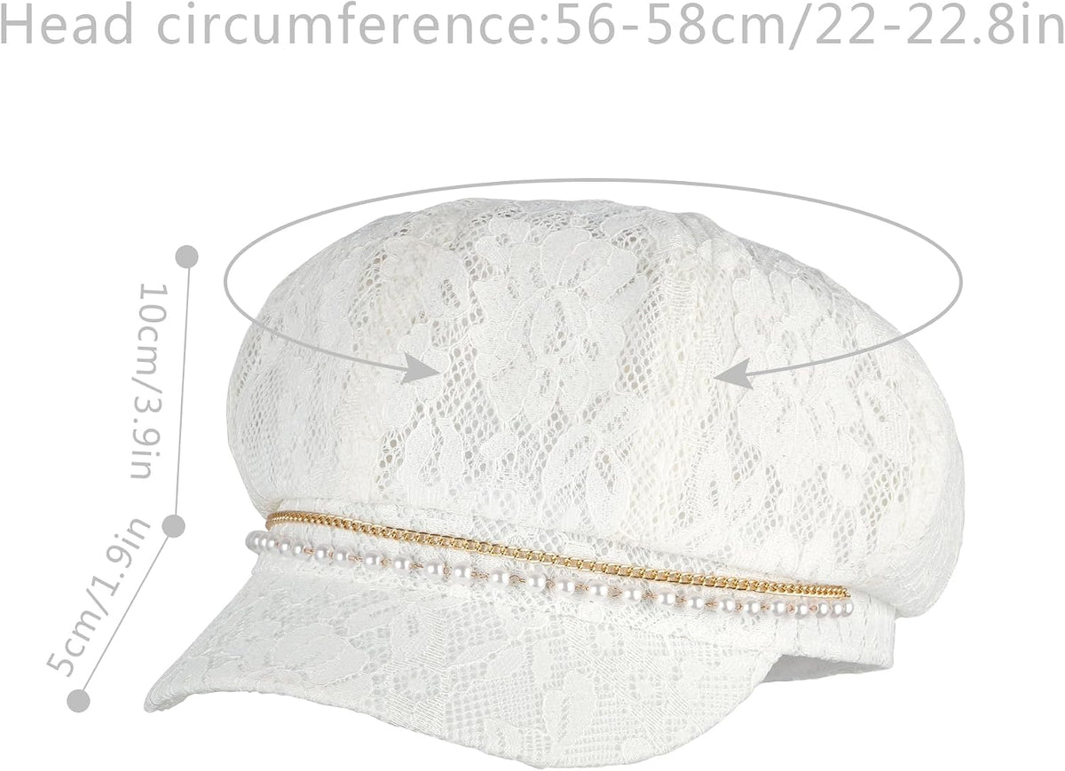 Mujer Cadena de Perlas Encaje Mezcla de Algodón Gorra Newsboy Viser...