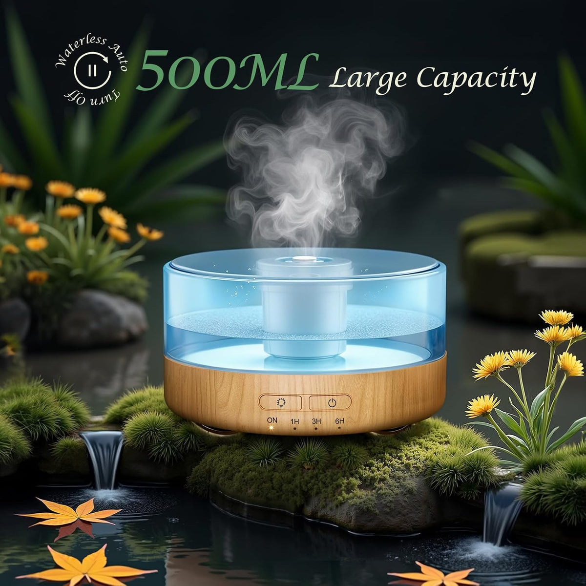 SOLEILHOME Difusor de aceite esencial para el hogar: luz de llama d...