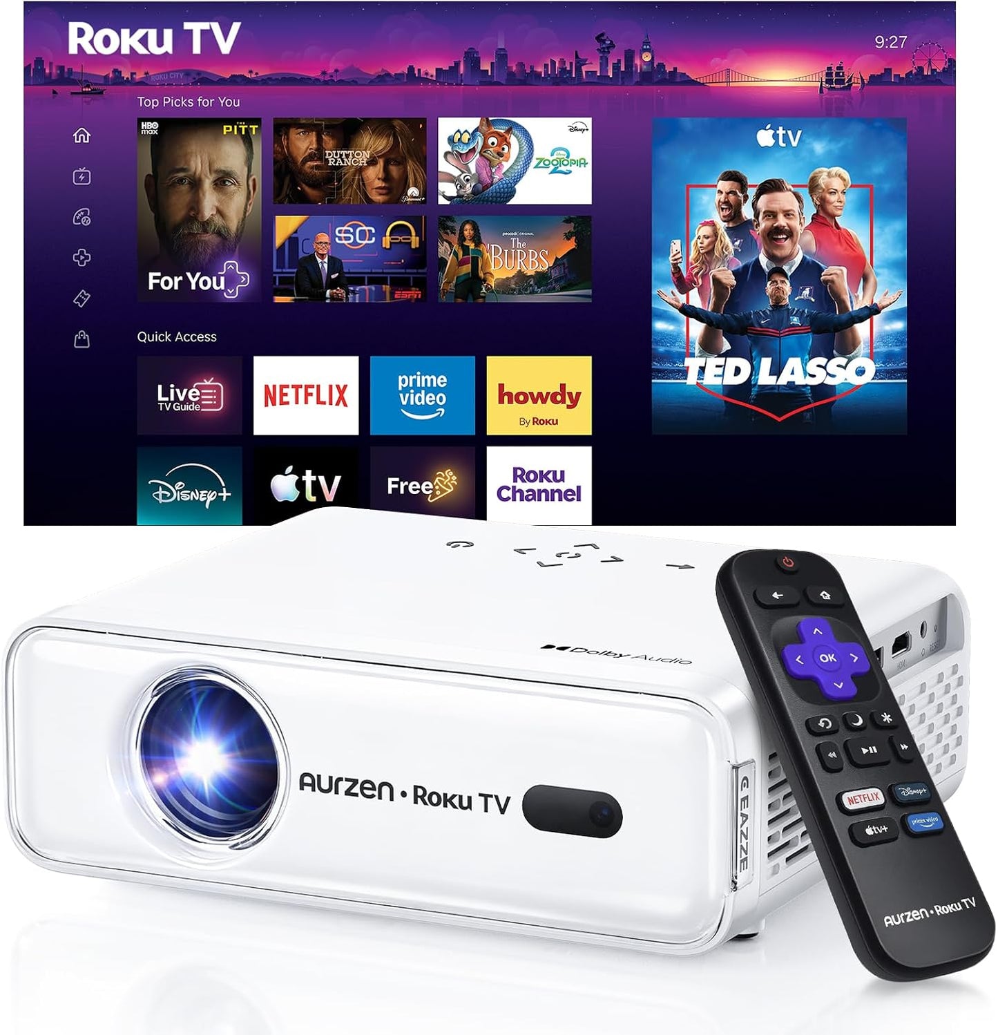Aurzen Roku TV D1R Proyector portátil inteligente para exteriores c...