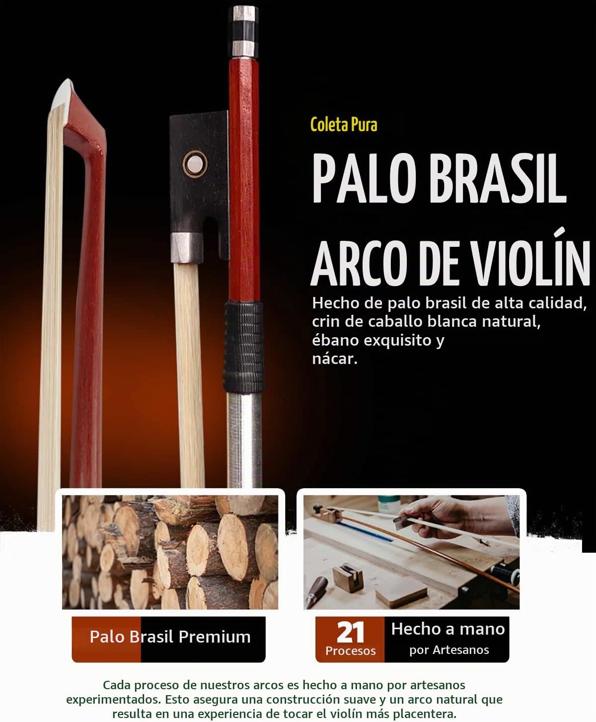 LMS - Arco para violín tamaño completo 3\/4, arcos de violín de pal...