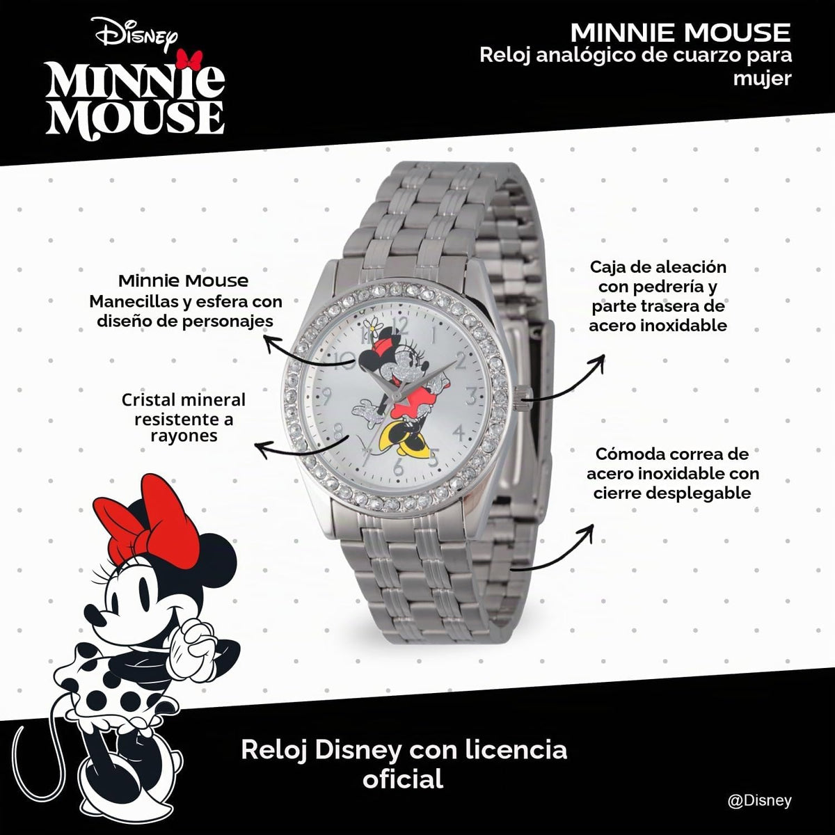 Reloj Minnie Mouse para mujer, elegantes relojes Minnie Mouse para...