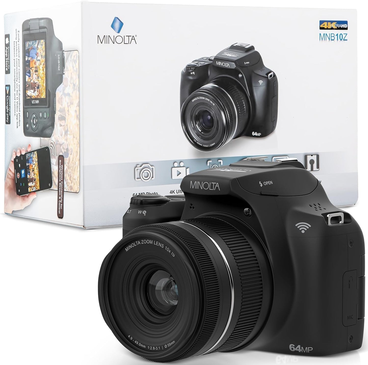 Minolta ProShot - Cámara digital de 64 MP \u2013 Zoom óptico de 10x...