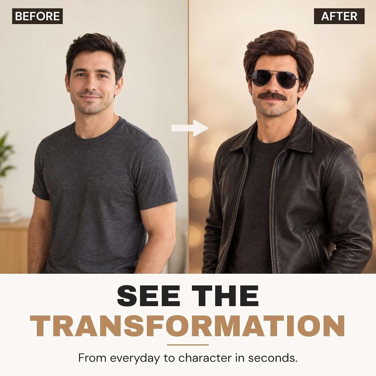 AMZCOS Peluca corta marrón para hombre con Msutache y gafas de sol...