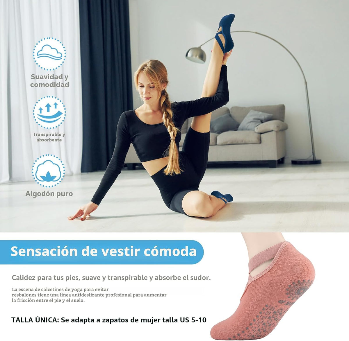 BKP Calcetines de yoga para mujer, calcetines antideslizantes para...