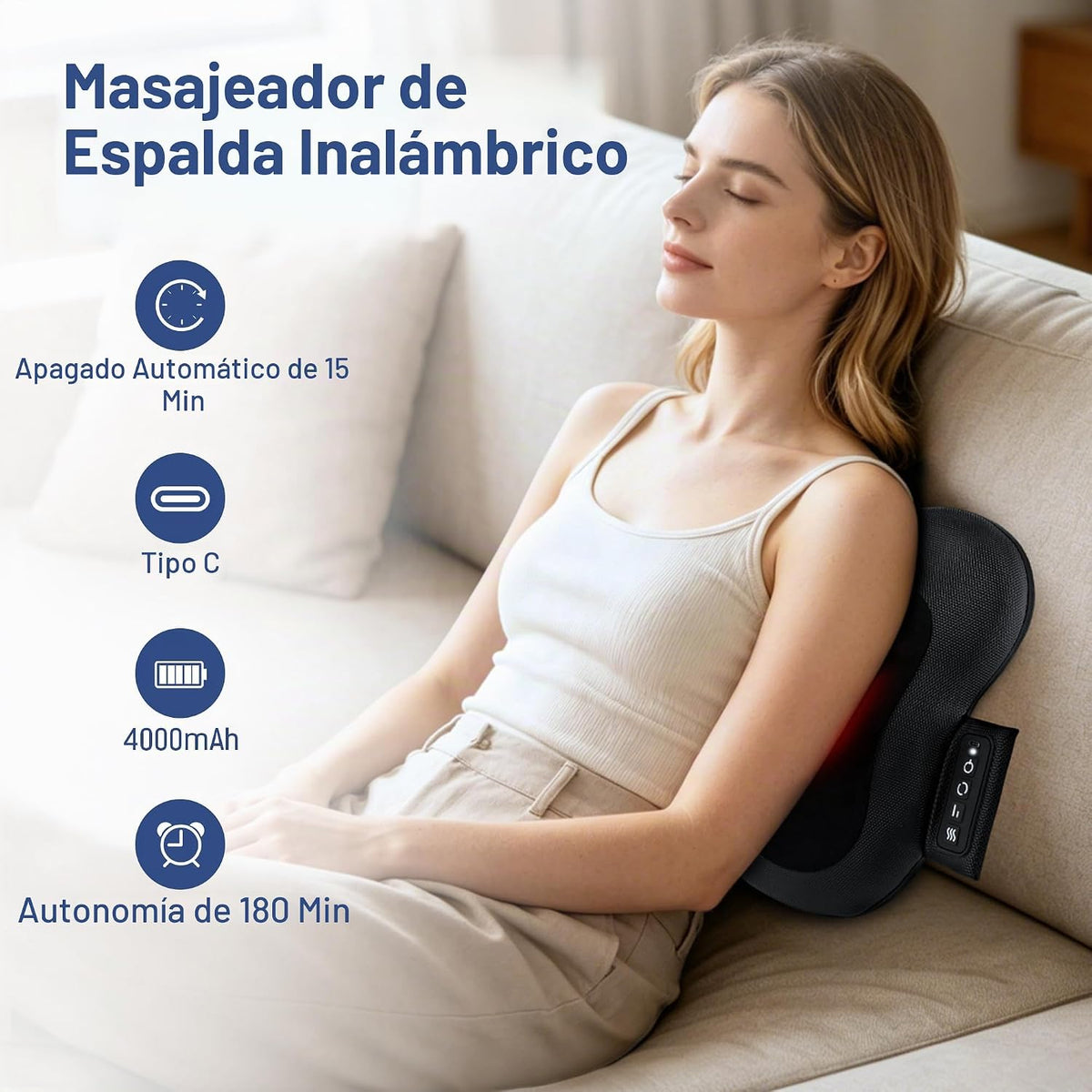Masajeador inalámbrico de espalda y cuello con calor, tejido profun...