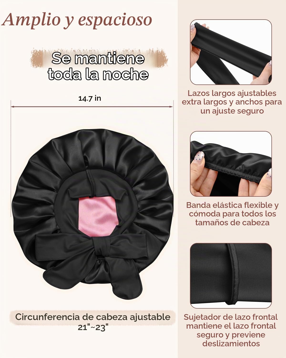 BONNET QUEEN Gorro de Seda para Dormir para Mujeres HYALURONIC Ácid...