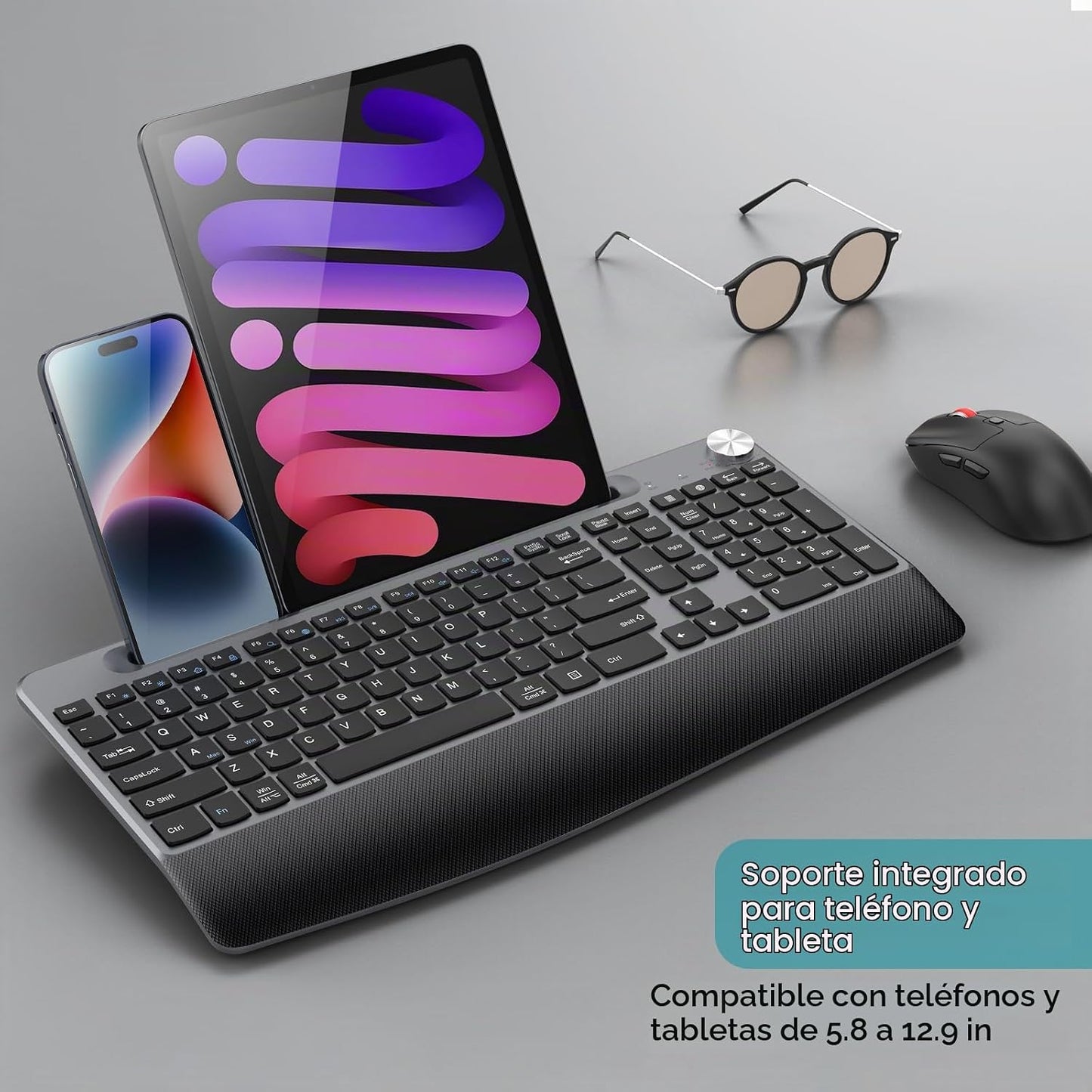 GAMCATZ - Teclado y mouse inalámbricos ergonómicos con reposamuñeca...